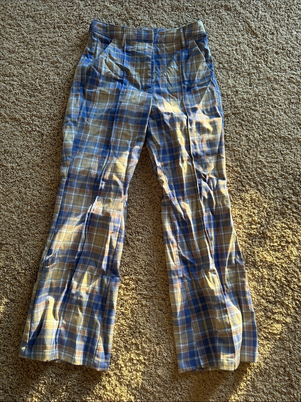Urban Outfitters Blue and Tan Plaid Trousers